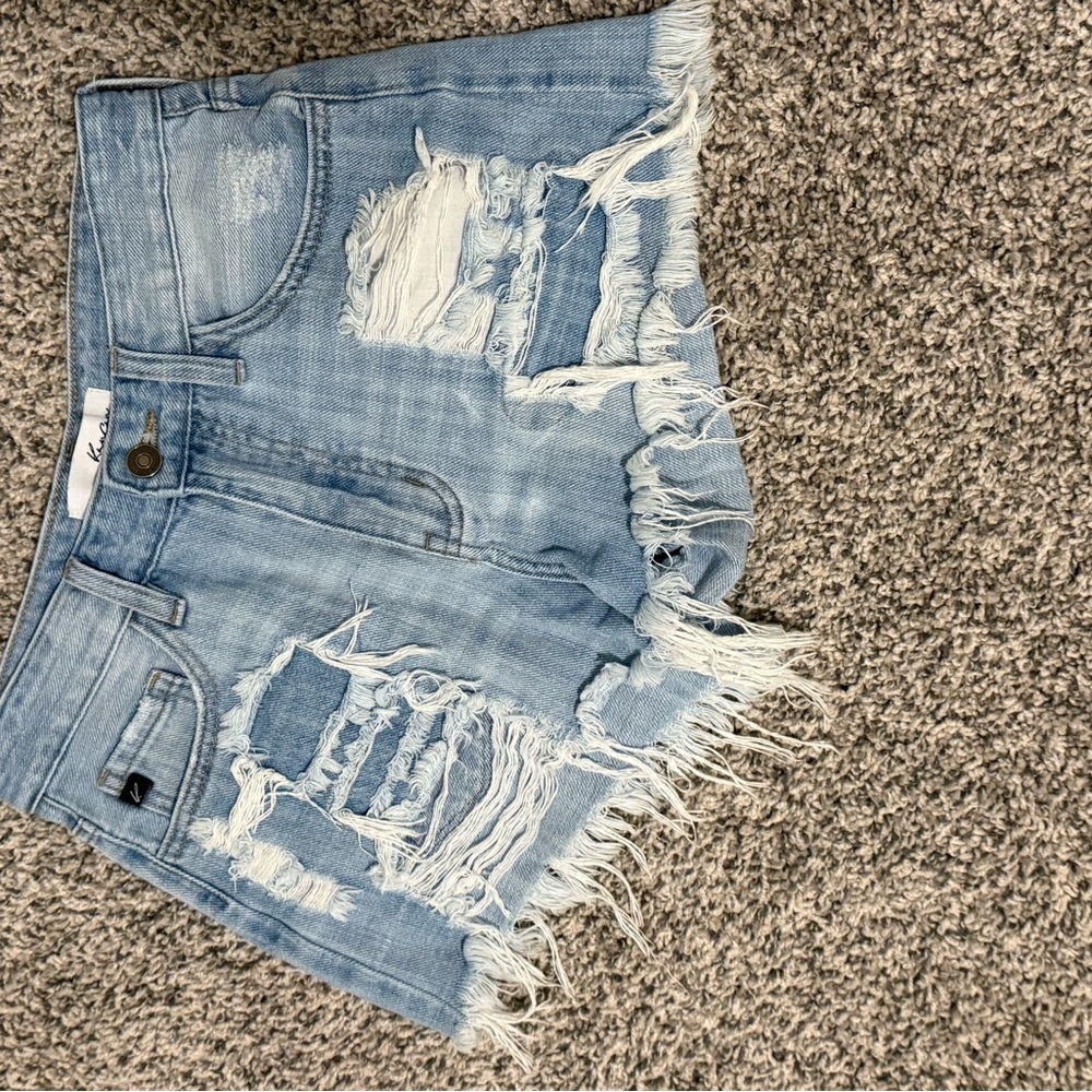 KanCan Frayed Light Blue Jean Shorts